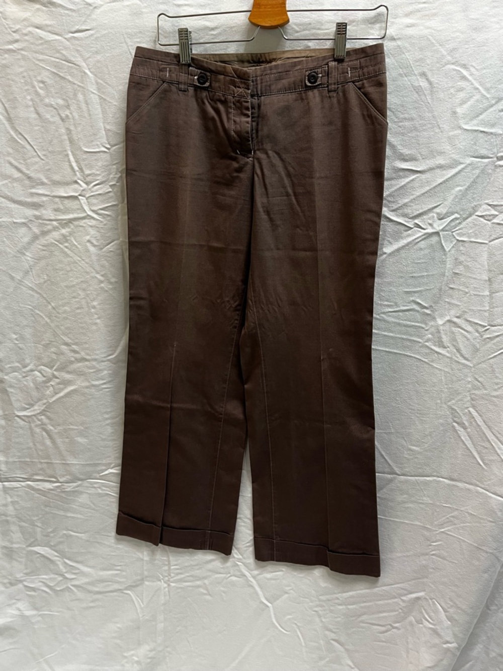 Anthropologie elevenses whimsical Taupe Brown Cotton Pants with Pink Stitching